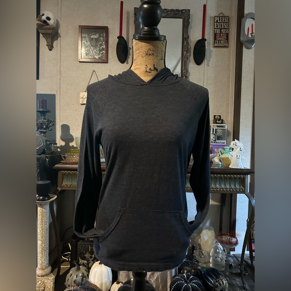 Broken English Bluish Gray Hooded Longsleeve